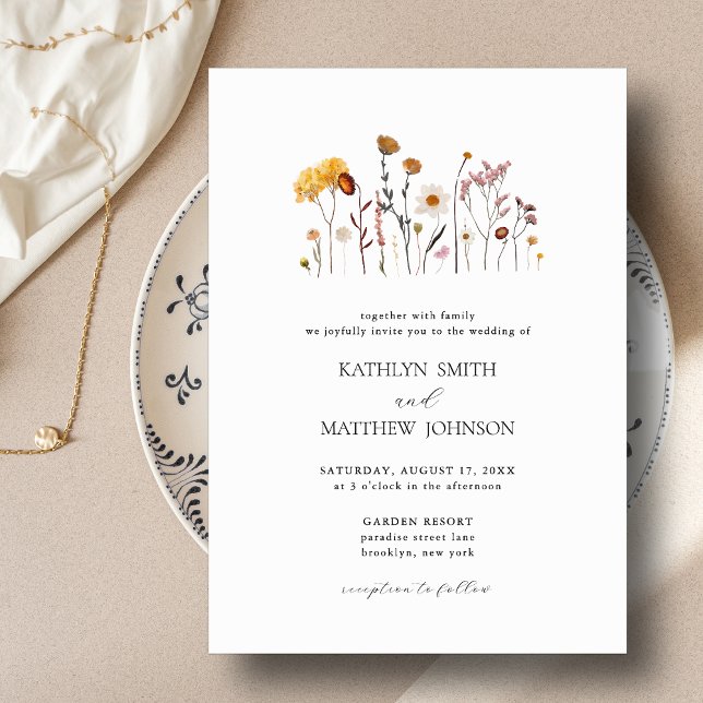 Minimalist Whimsical Wildflower Boho Wedding Invitation (Creator Uploaded)