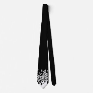 Minimalist White and Black Floral Necktie
