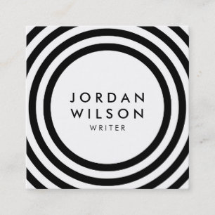 Minimalist White and Black Round Lines Geometric Square Business Card
