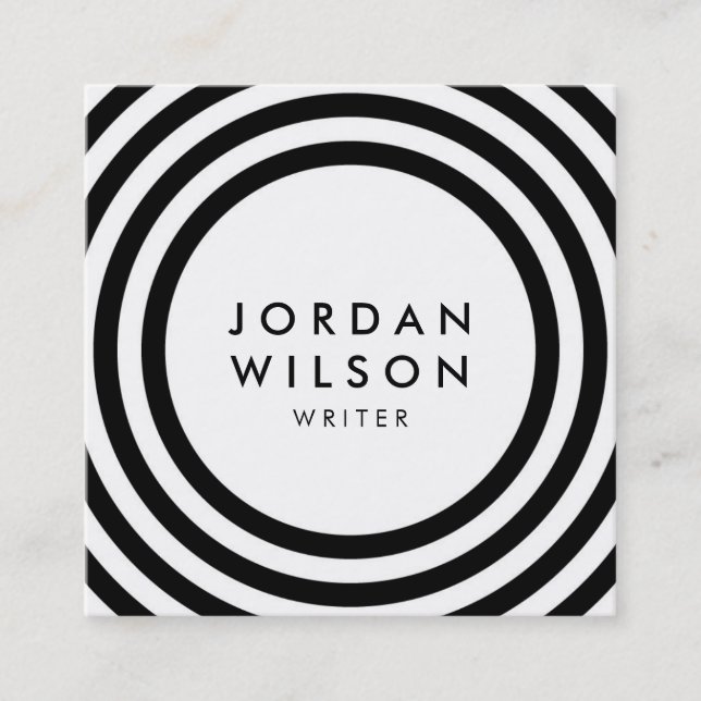 Minimalist White and Black Round Lines Geometric Square Business Card (Front)
