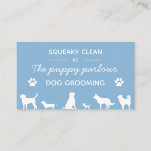 Minimalist white and blue typography dog grooming business card