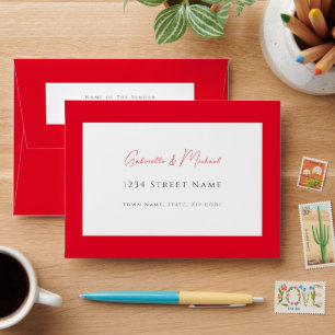 Minimalist White and Cherry Red Wedding  Envelope