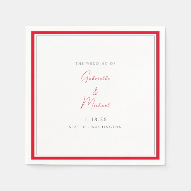 Minimalist White and Cherry Red Wedding  Napkin (Front)