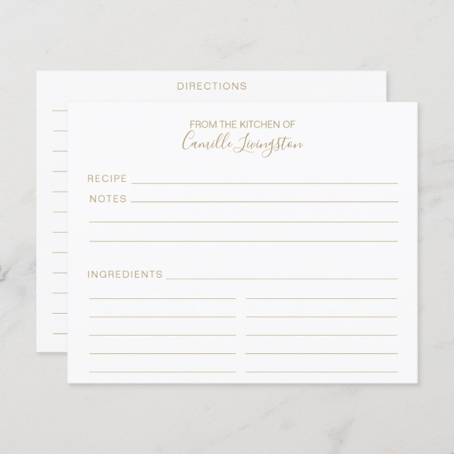 Minimalist White and Gold Custom Recipe Cards (Front/Back)