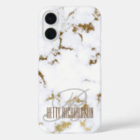 Minimalist White and Gold Glitter Marble Monogram