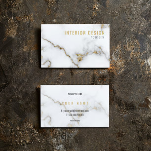 Minimalist White and Gold Marble Business Card