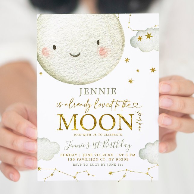 Minimalist White and Gold Moon Girl Birthday Theme Invitation (Creator Uploaded)