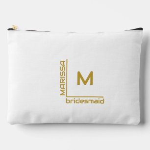 Minimalist White and Gold Personalized Bridesmaid Accessory Pouch