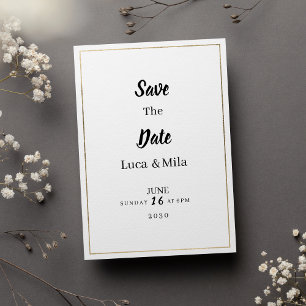 Minimalist white and gold typography Save the Date Invitation