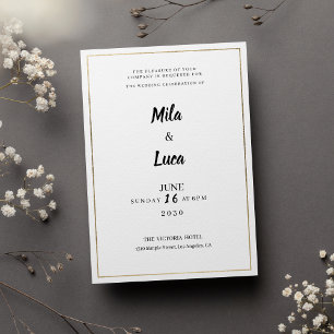 Minimalist white and gold typography Wedding Invitation