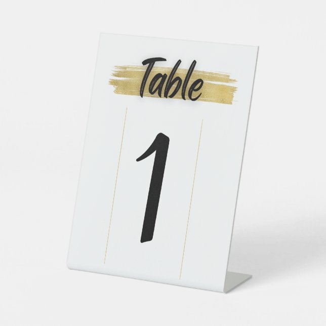 Minimalist White and Gold Wedding Table Number  Pedestal Sign (Front)