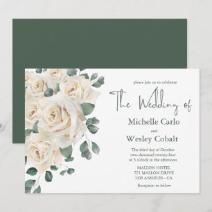 Minimalist White and Green Rose Landscape Wedding  Invitation
