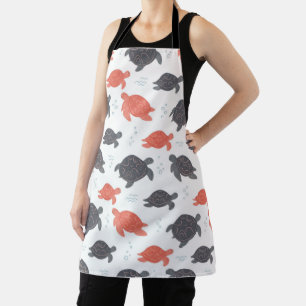 Minimalist White and Grey Sea Turtle Pattern Apron