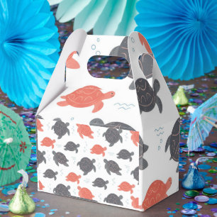 Minimalist White and Grey Sea Turtle Pattern Favor Box