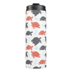 Minimalist White and Grey Sea Turtle Pattern Thermal Tumbler