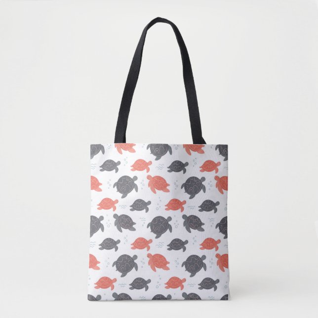 Minimalist White and Grey Sea Turtle Pattern Tote Bag (Front)