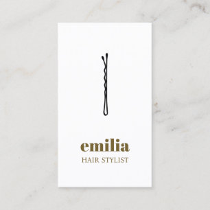 Minimalist White Antique Gold Black Hair Pin Salon Business Card