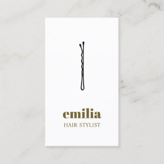 Minimalist White Antique Gold Black Hair Pin Salon Business Card