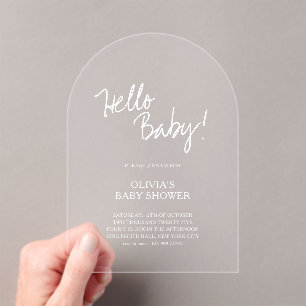 Minimalist White Arch Hello Baby Baby Shower Acrylic Invitations