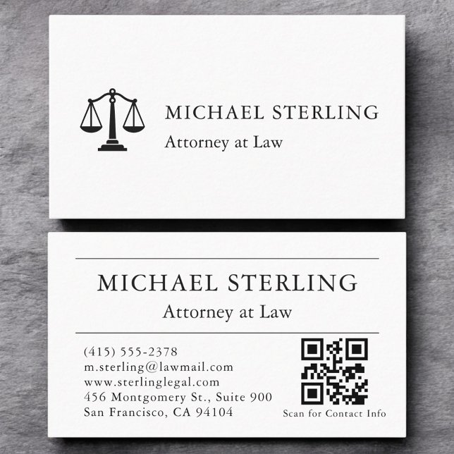 Minimalist White Black Attorney at Law QR Code Business Card (Creator Uploaded)