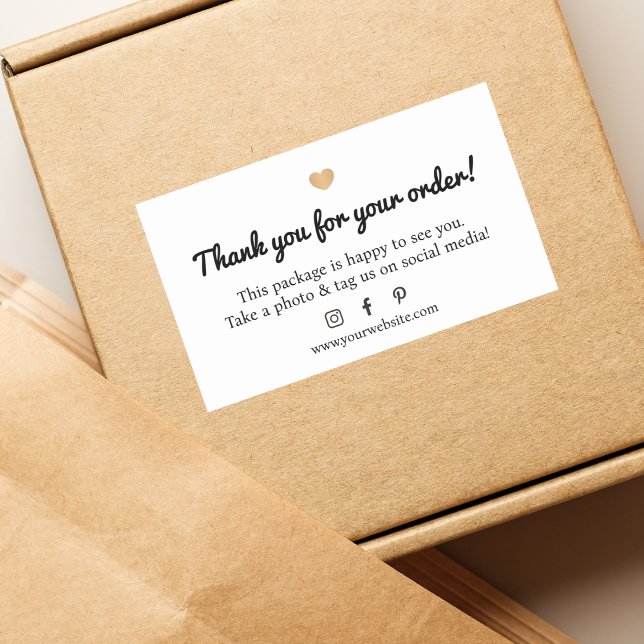 Minimalist White Black Faux Gold Heart Thank You Sticker (Creator Uploaded)