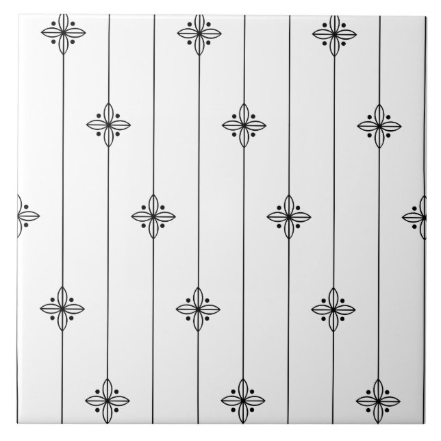 Minimalist White Black Geometric Pattern Tile (Front)