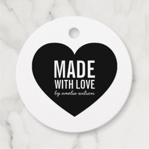 Minimalist White & Black Heart Made with Love Tags