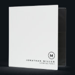 Minimalist White Black Monogram Binder<br><div class="desc">Modern professional binder features a minimal design in a classic black and white colour palette. Custom name presented in the lower right hand corner in stylish simple font with a complimentary minimal monogram medallion. Shown with a custom name and monogram initial on the front in modern typography, this personalized business...</div>