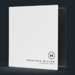 Minimalist White Black Monogram Binder<br><div class="desc">Modern professional binder features a minimal design in a classic black and white colour palette. Custom name presented in the lower right hand corner in stylish simple font with a complimentary minimal monogram medallion. Shown with a custom name and monogram initial on the front in modern typography, this personalized business...</div>