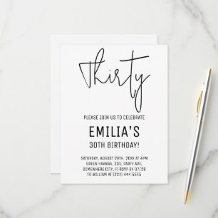 Minimalist White Black Script   Thirtieth Birthday RSVP Card