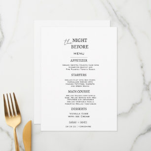 Minimalist White & Black the Night Before Wedding  Menu