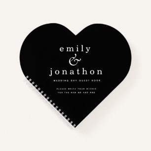 Minimalist White Black Wedding Heart Guest Book