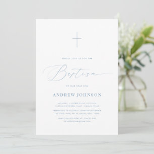 Minimalist White & Blue Elegant Script Christening Invitation