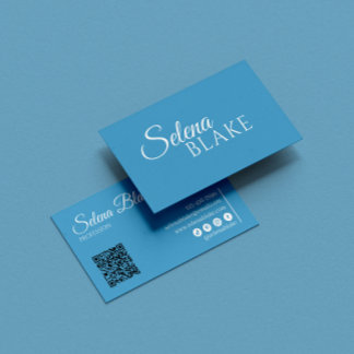 Minimalist white & blue | Modern QR Code  Business Card