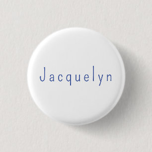 Minimalist White Blue Plain Elegant Modern Name 1 Inch Round Button
