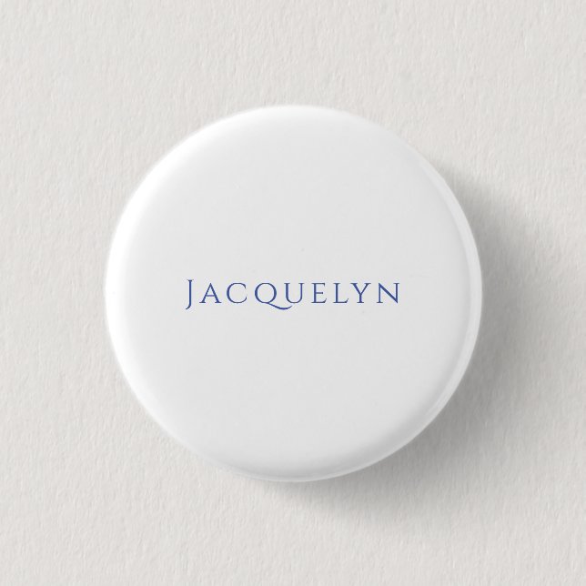 Minimalist White Blue Plain Elegant Modern Name 1 Inch Round Button (Front)