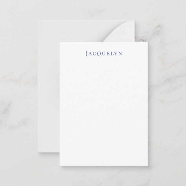 Minimalist White Blue Plain Elegant Modern Name Card (Front)
