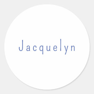 Minimalist White Blue Plain Elegant Modern Name Classic Round Sticker