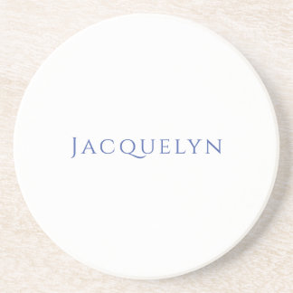 Minimalist White Blue Plain Elegant Modern Name Coaster