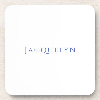 Minimalist White Blue Plain Elegant Modern Name Coaster