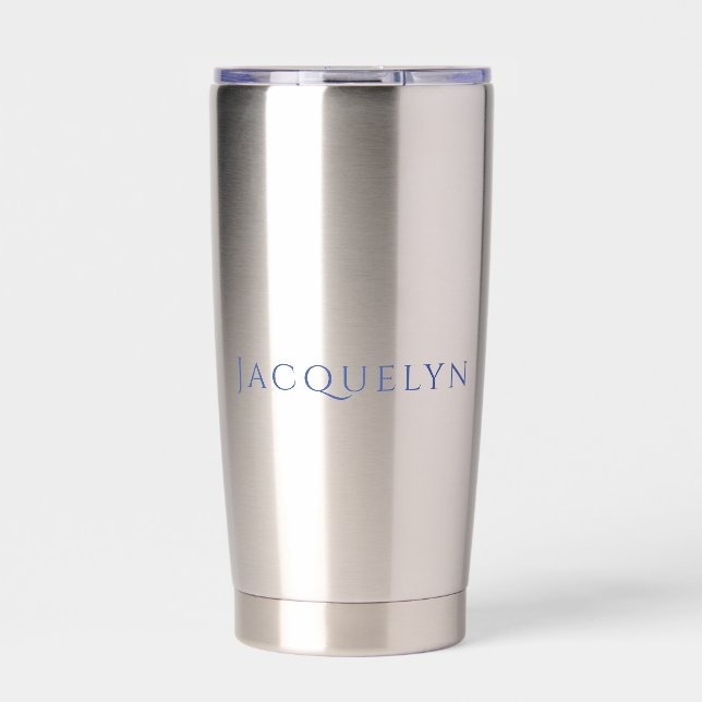 Minimalist White Blue Plain Elegant Modern Name Insulated Tumbler (Front)