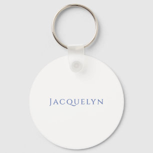 Minimalist White Blue Plain Elegant Modern Name Keychain