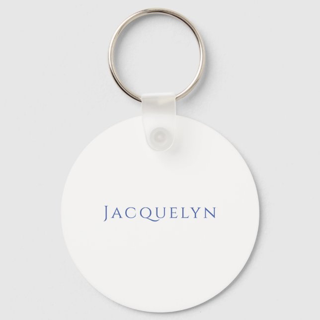 Minimalist White Blue Plain Elegant Modern Name Keychain (Front)