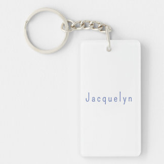 Minimalist White Blue Plain Elegant Modern Name Keychain
