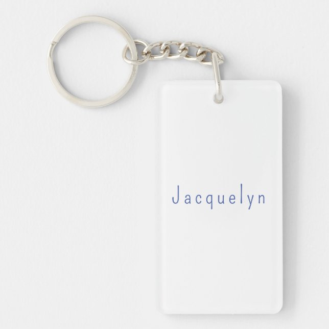 Minimalist White Blue Plain Elegant Modern Name Keychain (Front)
