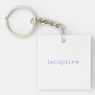 Minimalist White Blue Plain Elegant Modern Name Keychain