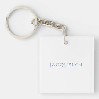 Minimalist White Blue Plain Elegant Modern Name Keychain