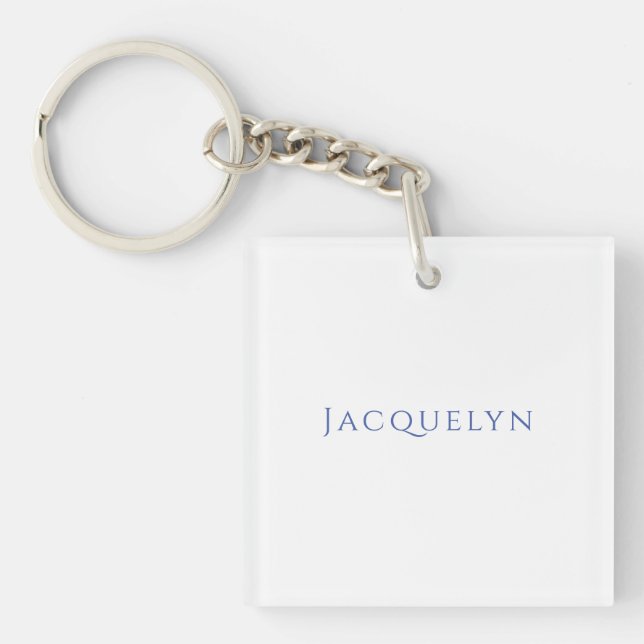 Minimalist White Blue Plain Elegant Modern Name Keychain (Front)