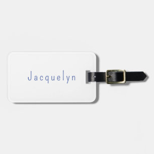 Minimalist White Blue Plain Elegant Modern Name Luggage Tag