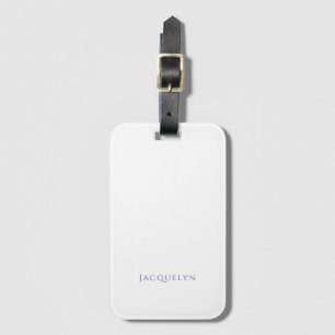 Minimalist White Blue Plain Elegant Modern Name Luggage Tag